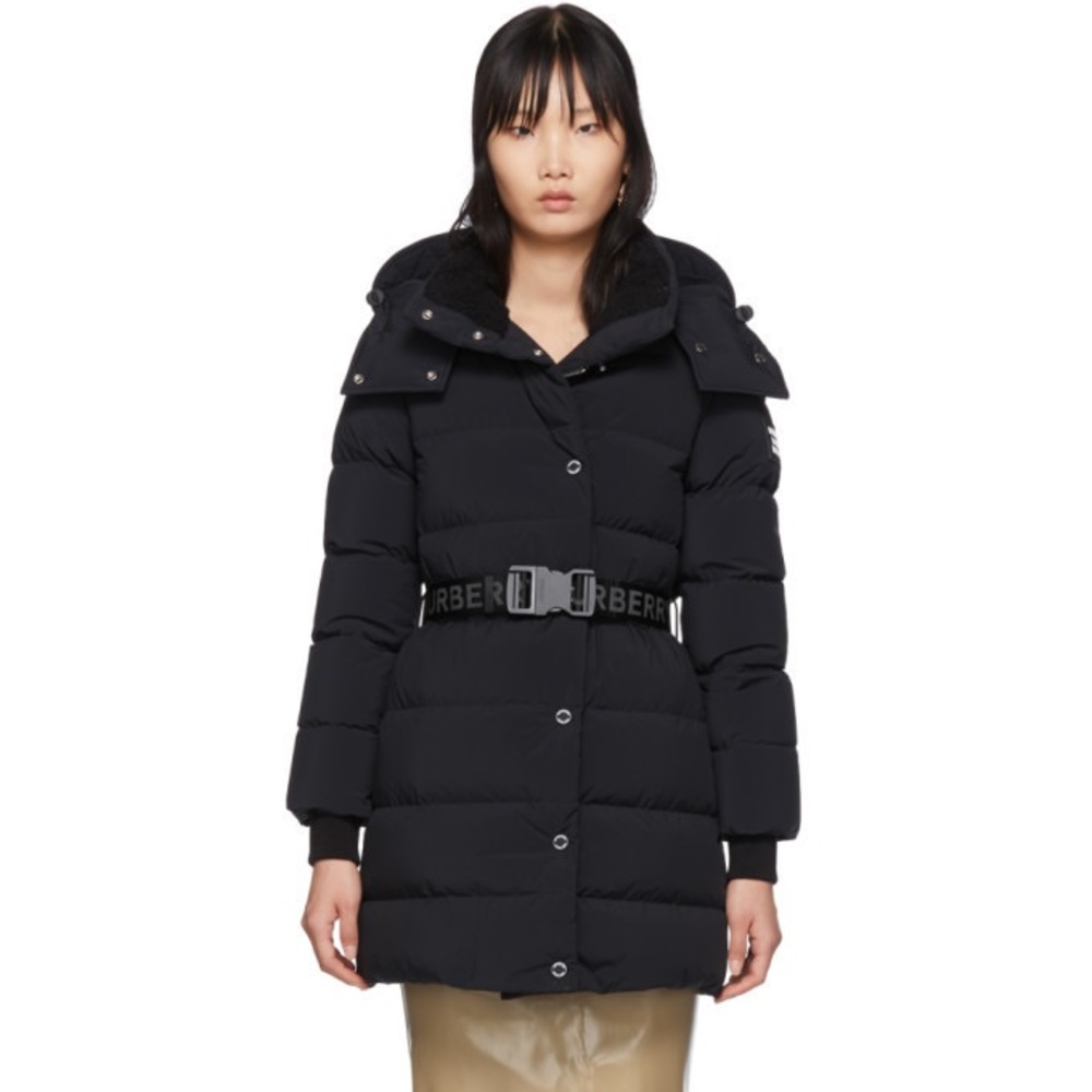 Burberry belted puffer coat jacket